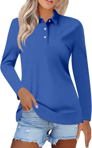 Long Sleeve Work Polo Shirt for Women Quick Dry Athletic Tennis Golf T Shirt Fashion Casual Office Dressy Tunic Tees