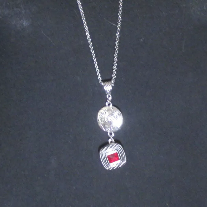 Long Sweater Pendant Necklace Red Charm Silver Long Chain
