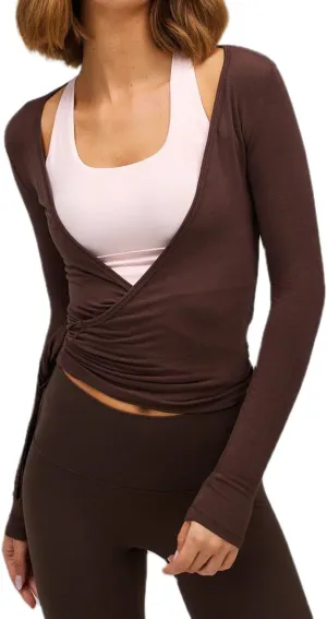Luckinbaby Women Wrap Long Sleeve Workout T Shirts V Neck Ruched Tie Front Yoga Shirts Slim Fit Pilates Blouse Activewear