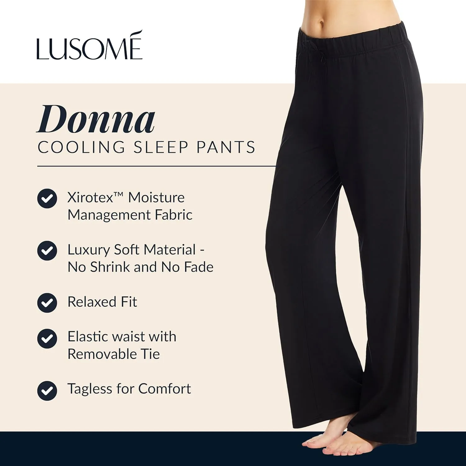 Lusome Donna Sleep Pants for Hot Flash Relief, Cooling Pajama Pants for Night Sweats and Hot Sleepers, Cooling PJs for Women