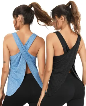 LYHNMW Open Back Workout Top Backless Yoga Shirts Tie Back Workout Tank Activewear Shirts Exercise Yoga Tank Tops (1-3Pack)