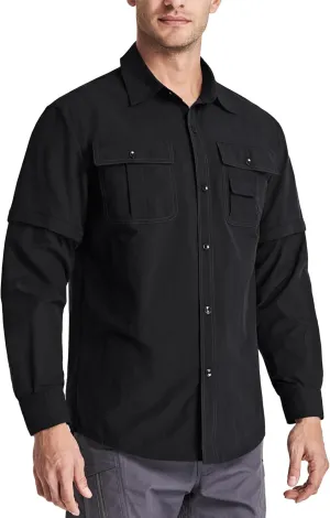 MAGCOMSEN Men's Convertible Work Shirts Quick Dry Breathable Button Down Long Sleeve Shirts for Outdoor, Fishing, Safari
