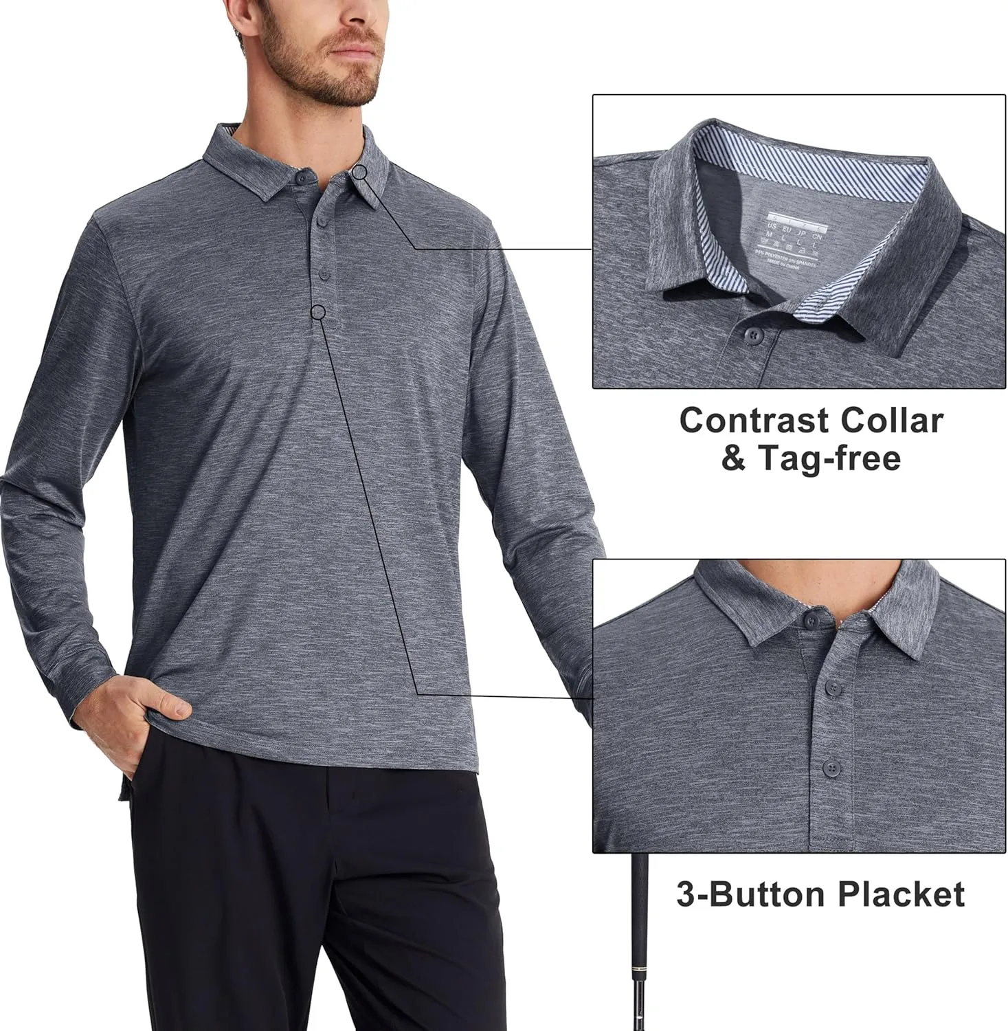 MAGCOMSEN Men's Long Sleeve Golf Polo Shirts Collared Athletic Quick Dry Lightweight Work Shirts