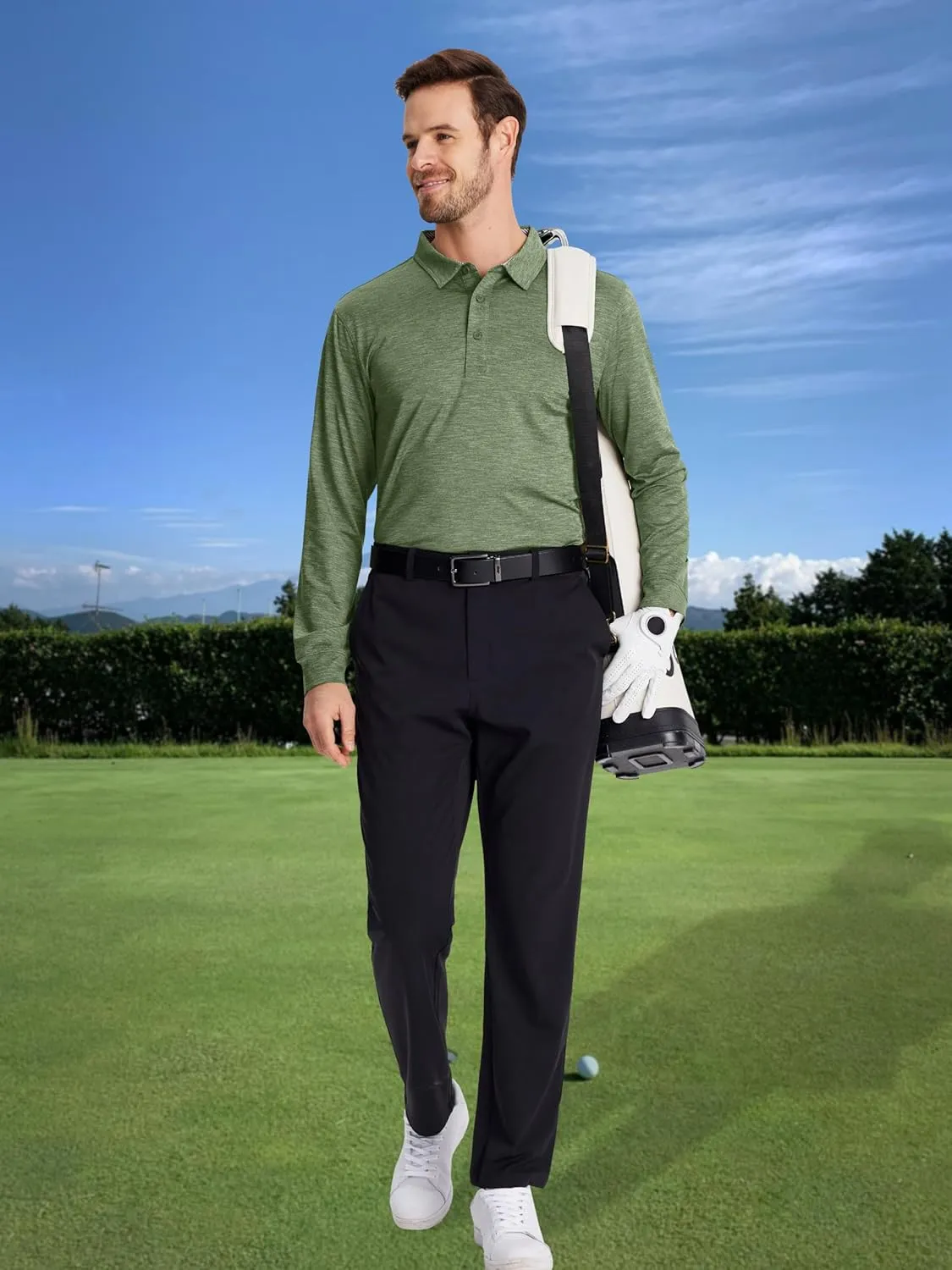 MAGCOMSEN Men's Long Sleeve Golf Polo Shirts Collared Athletic Quick Dry Lightweight Work Shirts