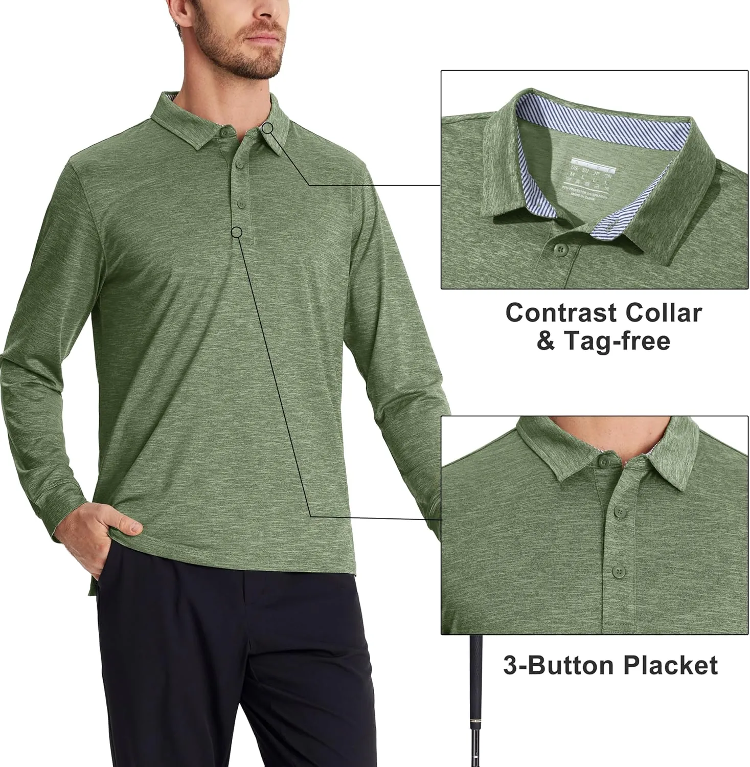 MAGCOMSEN Men's Long Sleeve Golf Polo Shirts Collared Athletic Quick Dry Lightweight Work Shirts