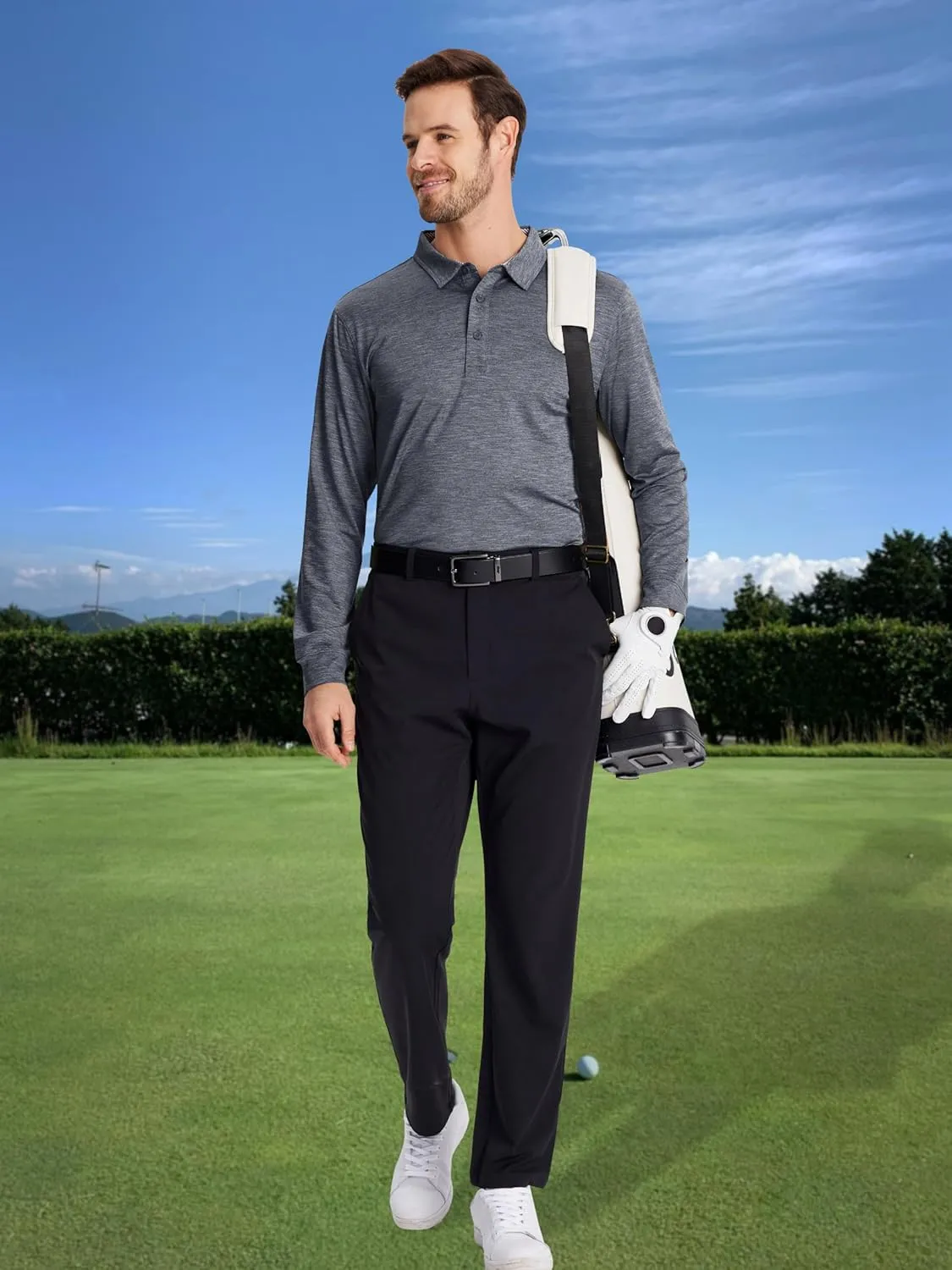 MAGCOMSEN Men's Long Sleeve Golf Polo Shirts Collared Athletic Quick Dry Lightweight Work Shirts