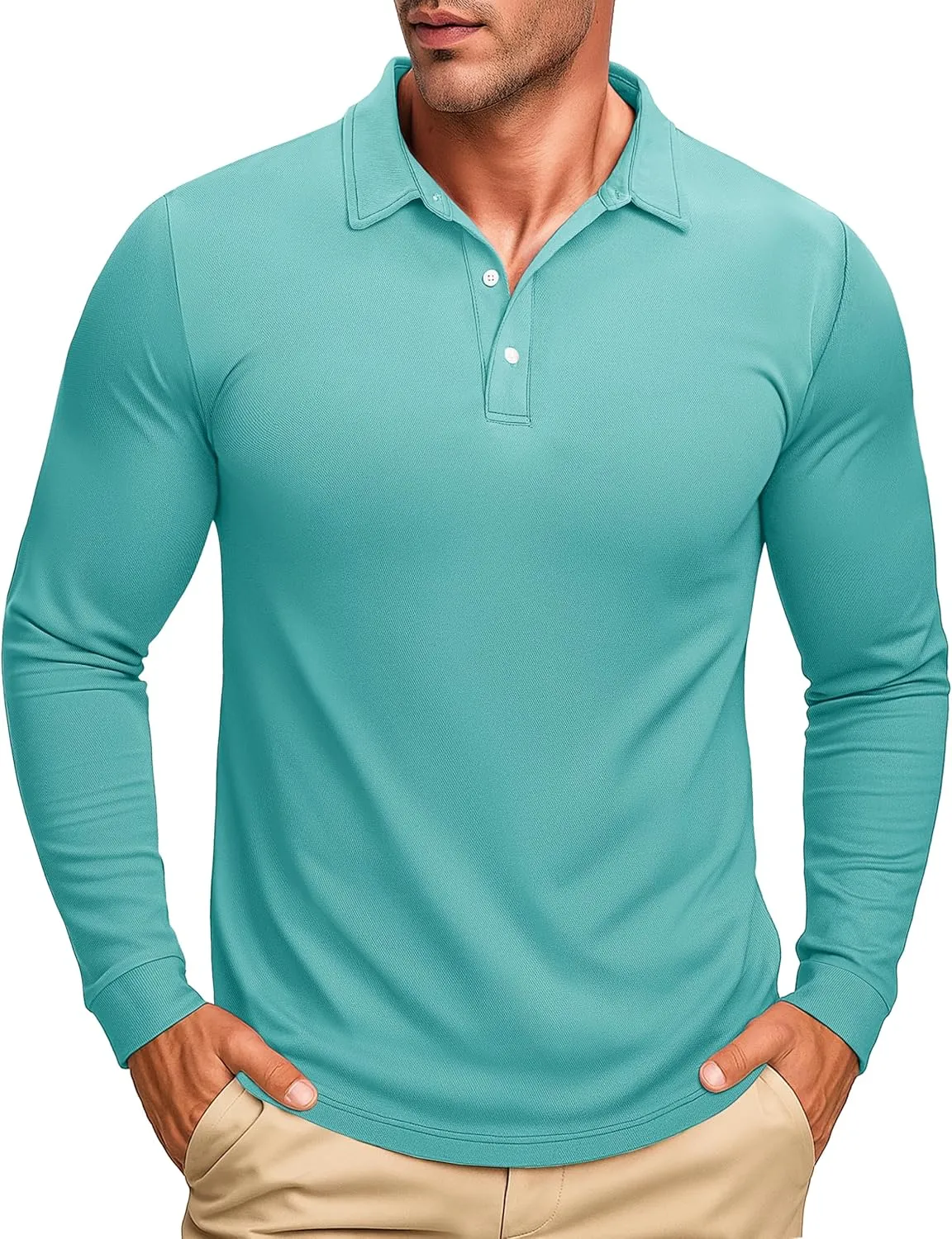 MAGCOMSEN Men's Polo Shirt Long Sleeve Golf Shirts Quick Dry Lightweight 3-Button Performance Work Fishing Athletic