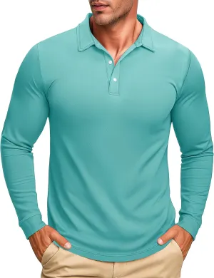 MAGCOMSEN Men's Polo Shirt Long Sleeve Golf Shirts Quick Dry Lightweight 3-Button Performance Work Fishing Athletic