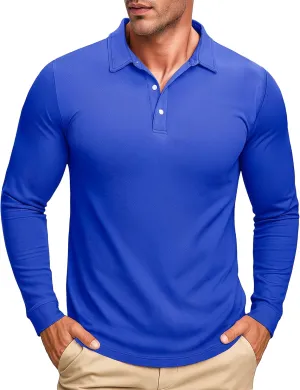 MAGCOMSEN Men's Polo Shirt Long Sleeve Golf Shirts Quick Dry Lightweight 3-Button Performance Work Fishing Athletic