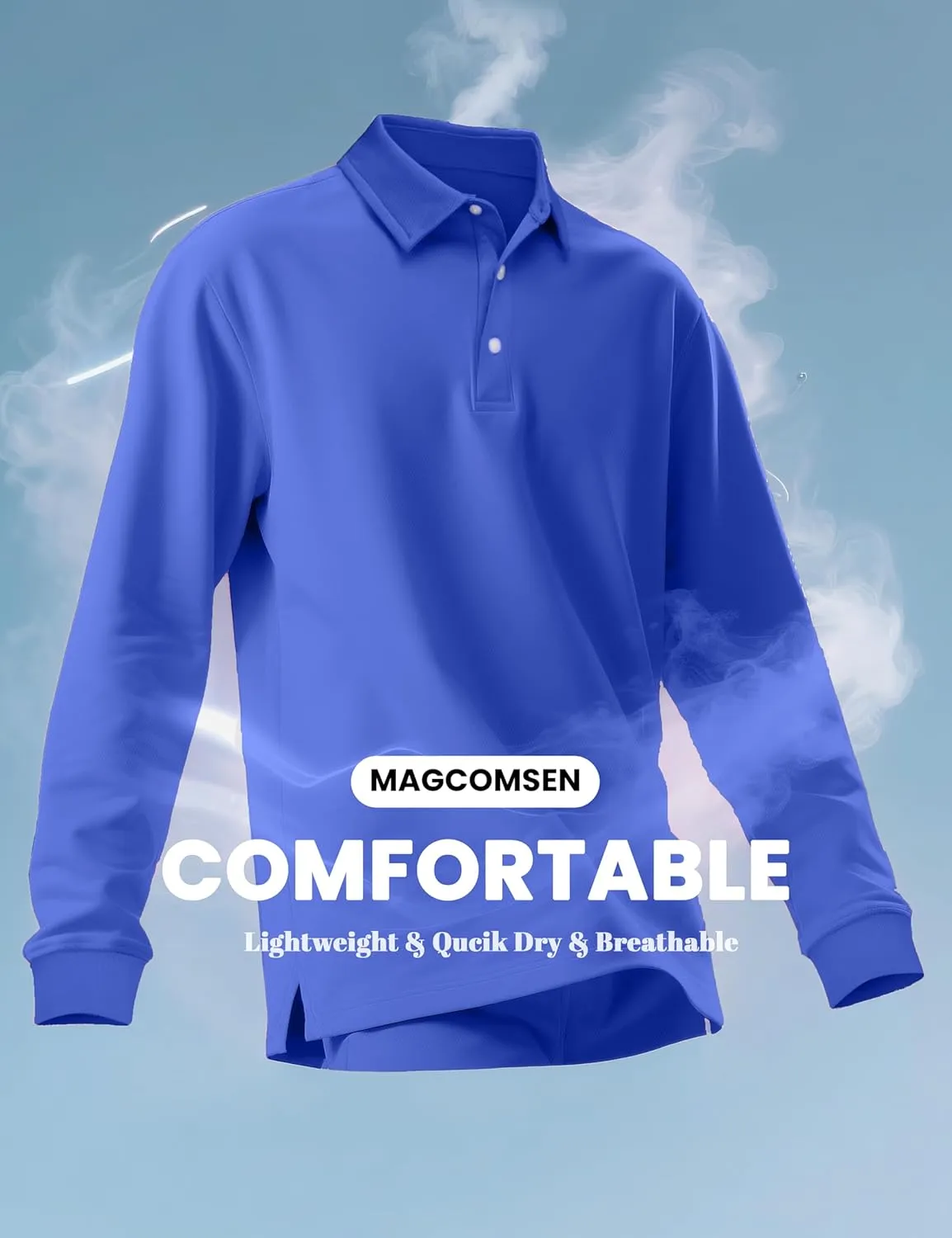 MAGCOMSEN Men's Polo Shirt Long Sleeve Golf Shirts Quick Dry Lightweight 3-Button Performance Work Fishing Athletic