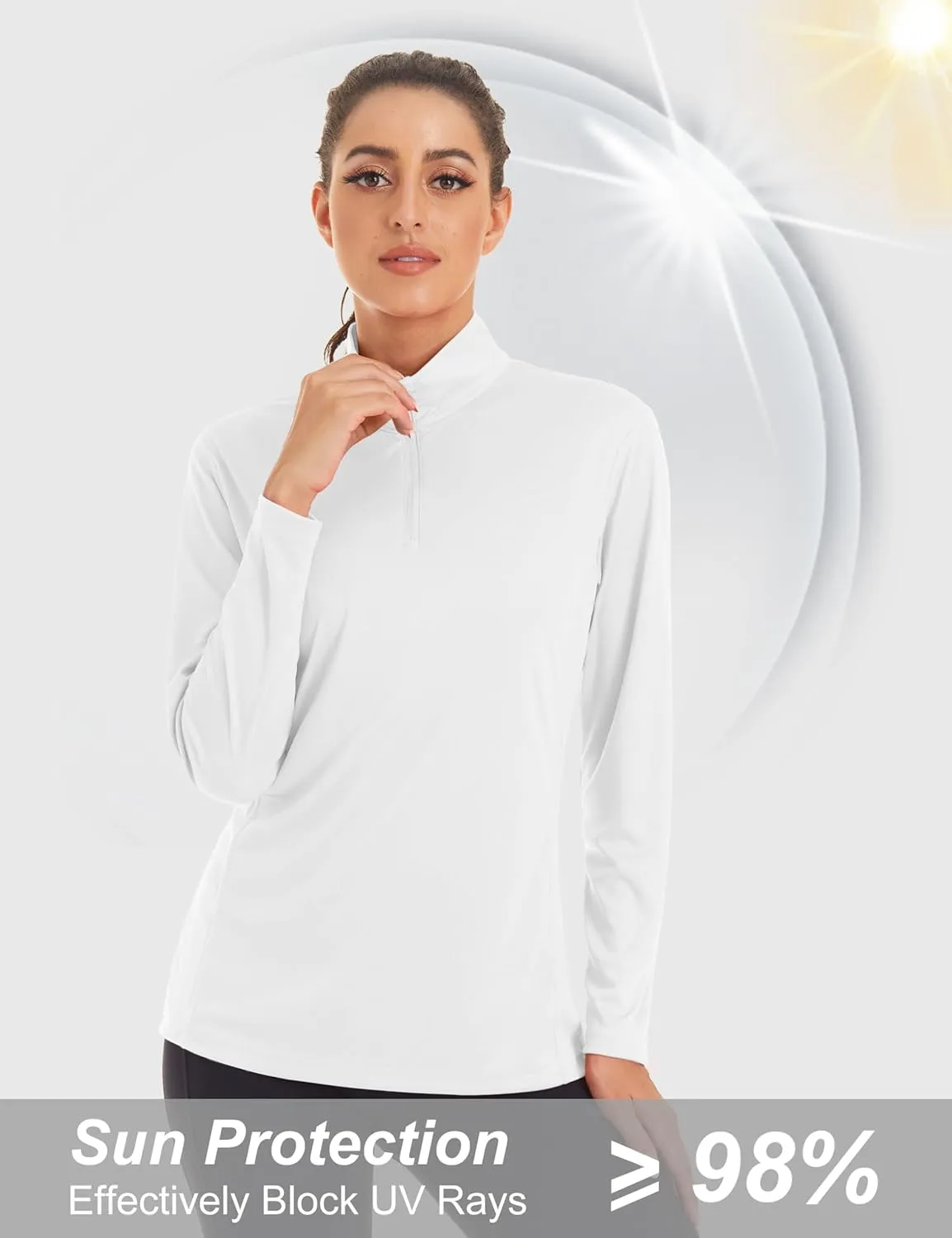 MAGCOMSEN Women's Shirts Long Sleeve 1/4 Zip UPF50  UV Sun Protection Quick Dry Workout Hiking Athletic Shirts Rash Guard