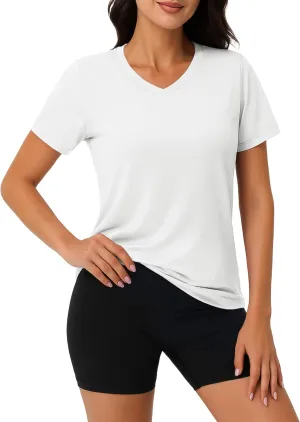 MAGCOMSEN Workout Shirts for Women UPF 80  V-Neck Tees Quick Dry Yoga Top Short Sleeve T-Shirts Gym Athletic