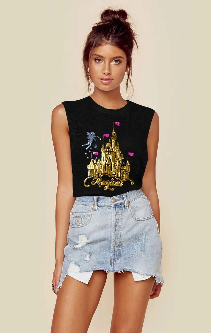 Magical Castle Tank Top Women: Magic Kingdom Shirts Cute Graphic Holiday Vest Summer Vacation Sleeveless Shirt