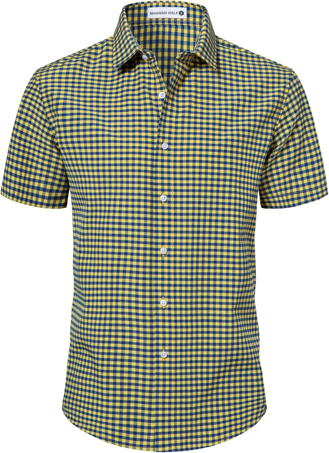 Manwan walk Mens Short Sleeve Plaid Casual Button Down Shirts Gingham Regular Fit Dress Shirts