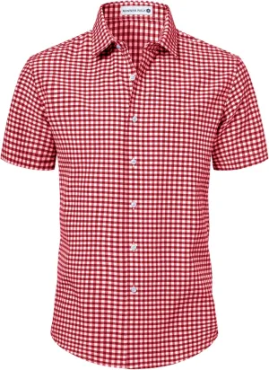 Manwan walk Mens Short Sleeve Plaid Casual Button Down Shirts Gingham Regular Fit Dress Shirts
