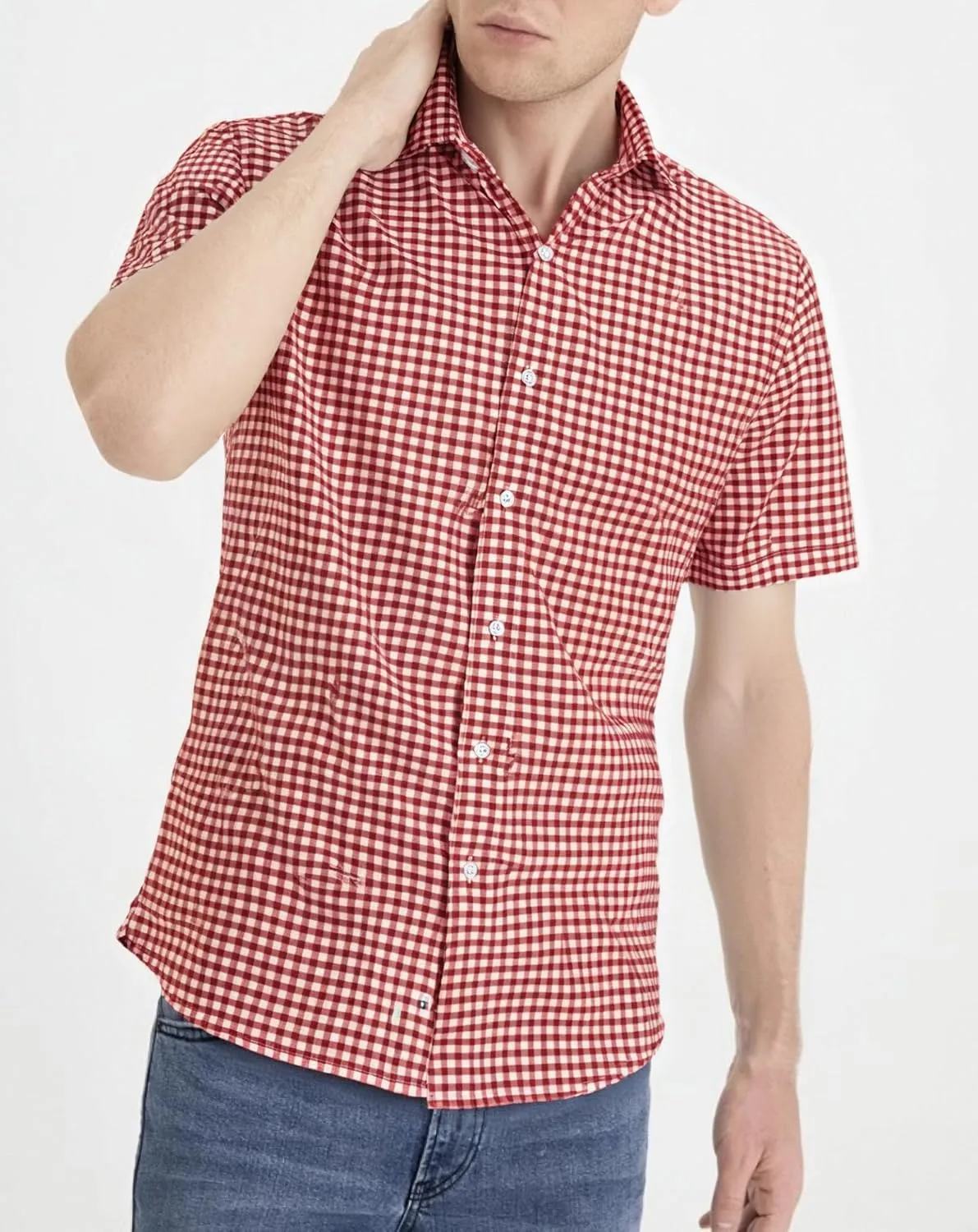 Manwan walk Mens Short Sleeve Plaid Casual Button Down Shirts Gingham Regular Fit Dress Shirts