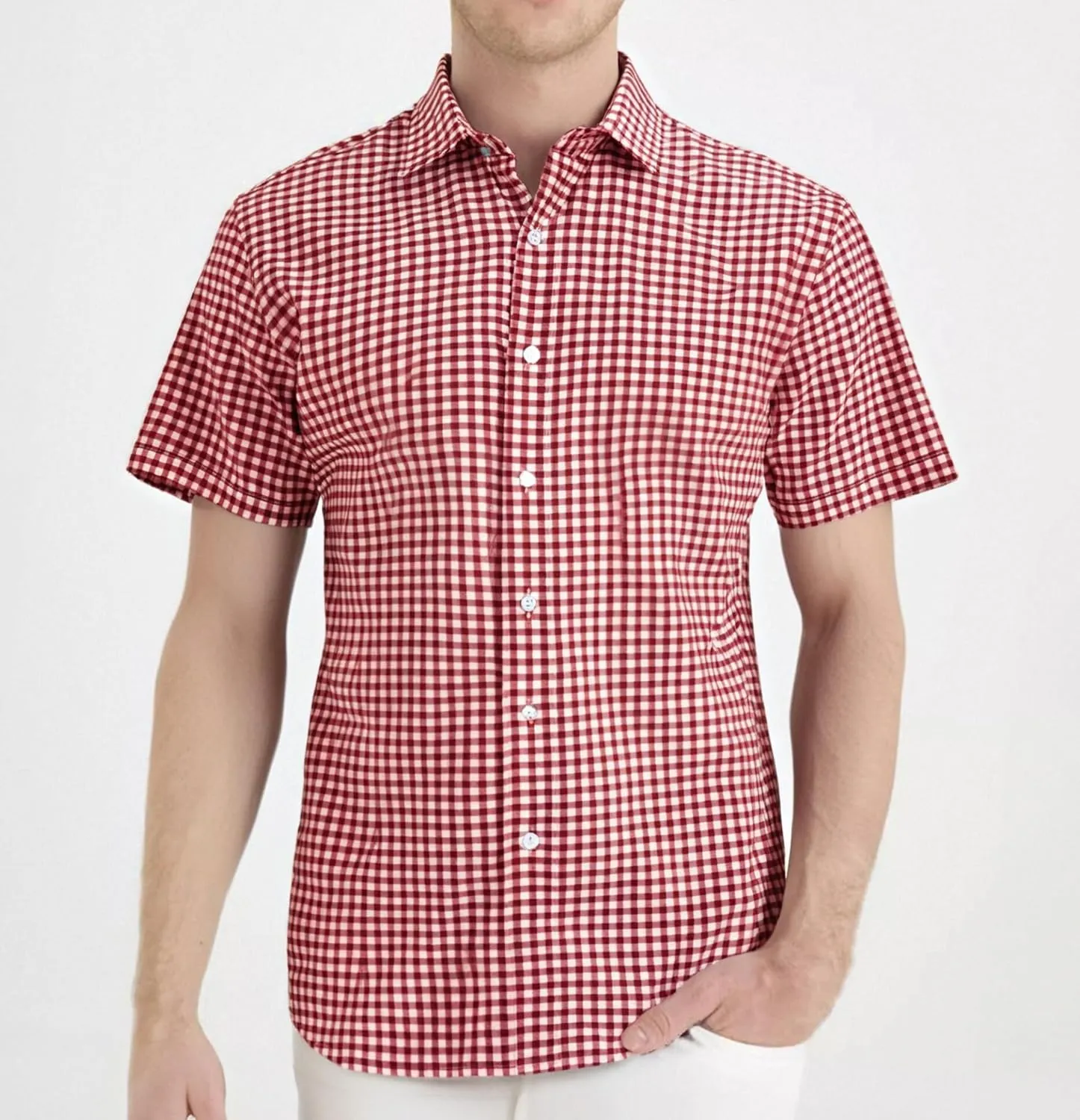 Manwan walk Mens Short Sleeve Plaid Casual Button Down Shirts Gingham Regular Fit Dress Shirts