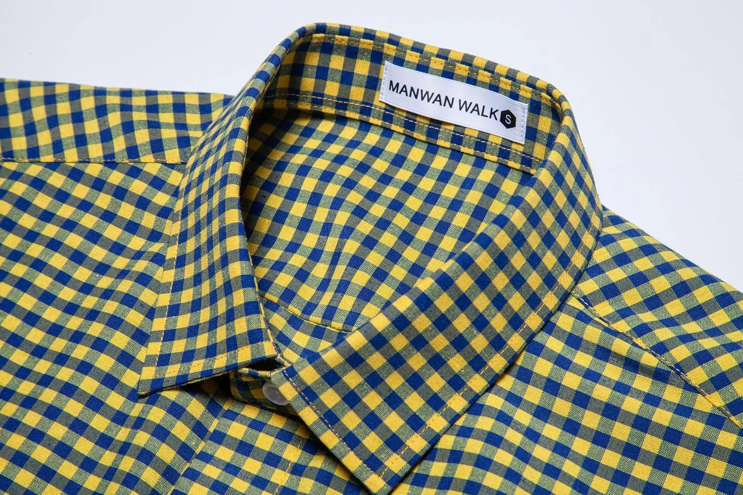 Manwan walk Mens Short Sleeve Plaid Casual Button Down Shirts Gingham Regular Fit Dress Shirts