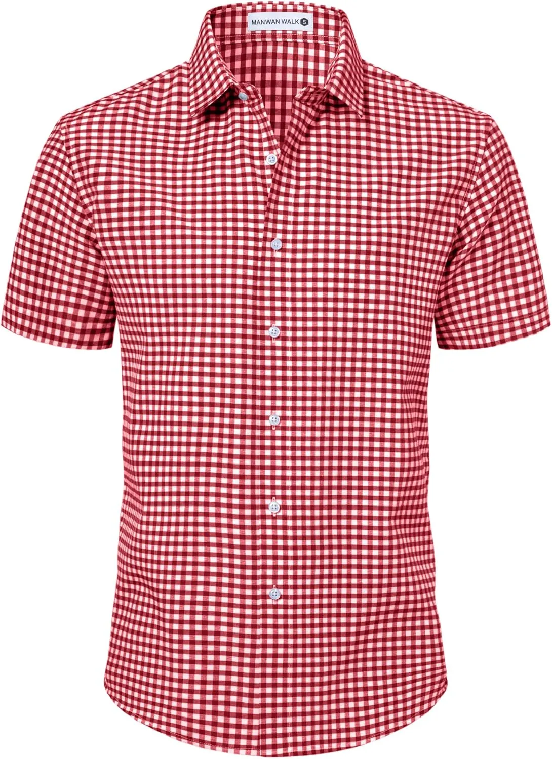 Manwan walk Mens Short Sleeve Plaid Casual Button Down Shirts Gingham Regular Fit Dress Shirts