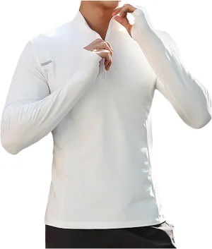 Men 1/4 Zip Long Sleeve Pullover UPF 50  Sun Shirt Quick Dry Running Rash Guard Fishing Shirts with Thumb Holes