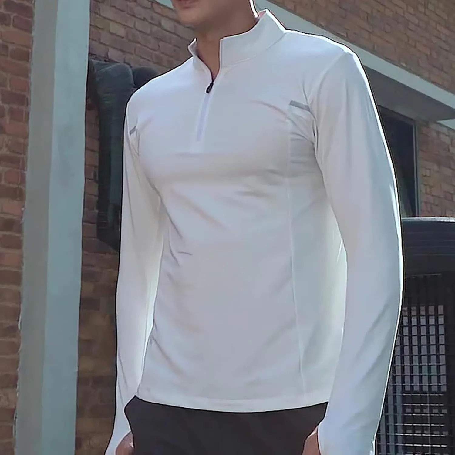 Men 1/4 Zip Long Sleeve Pullover UPF 50  Sun Shirt Quick Dry Running Rash Guard Fishing Shirts with Thumb Holes