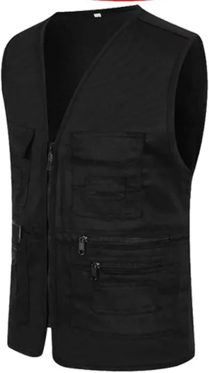 Men Casual Zipper Vest Multi Pockets Sleeveless Waterproof Windproof Spring Gilet Jacket Work Utility Vest for Camp Oversize