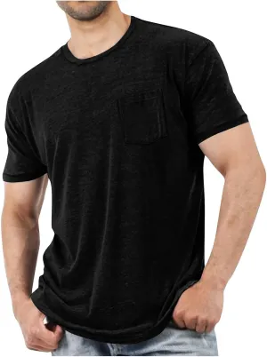 Men Short Sleeve T Shirts with Chest Pocket, Solid Color Crewneck Tee Soft Comfy Summer Tops Workout Athletic Tshirt