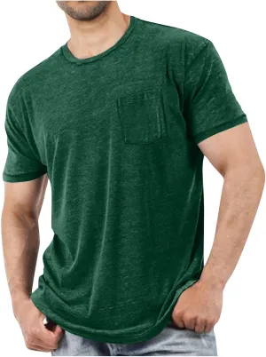 Men Short Sleeve T Shirts with Chest Pocket, Solid Color Crewneck Tee Soft Comfy Summer Tops Workout Athletic Tshirt