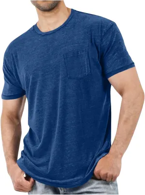 Men Short Sleeve T Shirts with Chest Pocket, Solid Color Crewneck Tee Soft Comfy Summer Tops Workout Athletic Tshirt