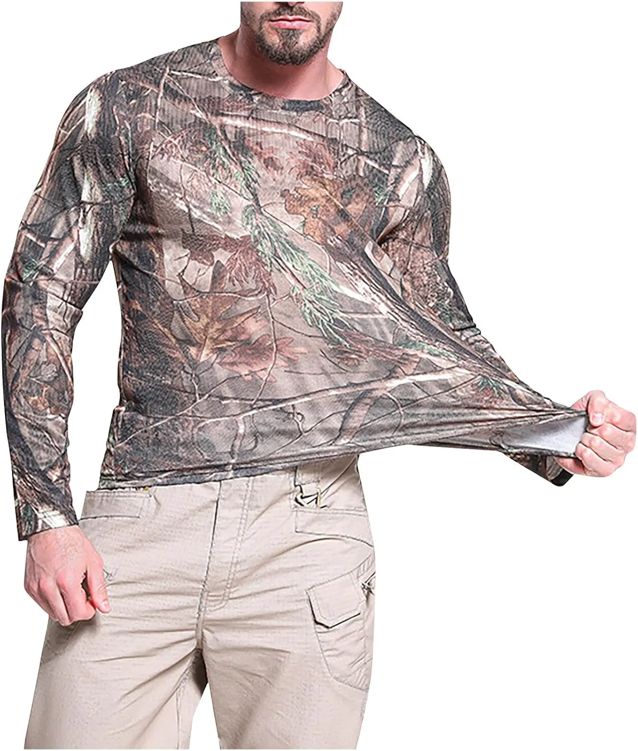 Men UPF 50  Sun Protection Camo Shirt Quick Dry Long Sleeve UV T Shirts Lightweight Moisture Wicking Athletic Hiking Tee Tops