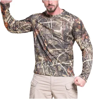 Men UPF 50  Sun Protection Camo Shirt Quick Dry Long Sleeve UV T Shirts Lightweight Moisture Wicking Athletic Hiking Tee Tops