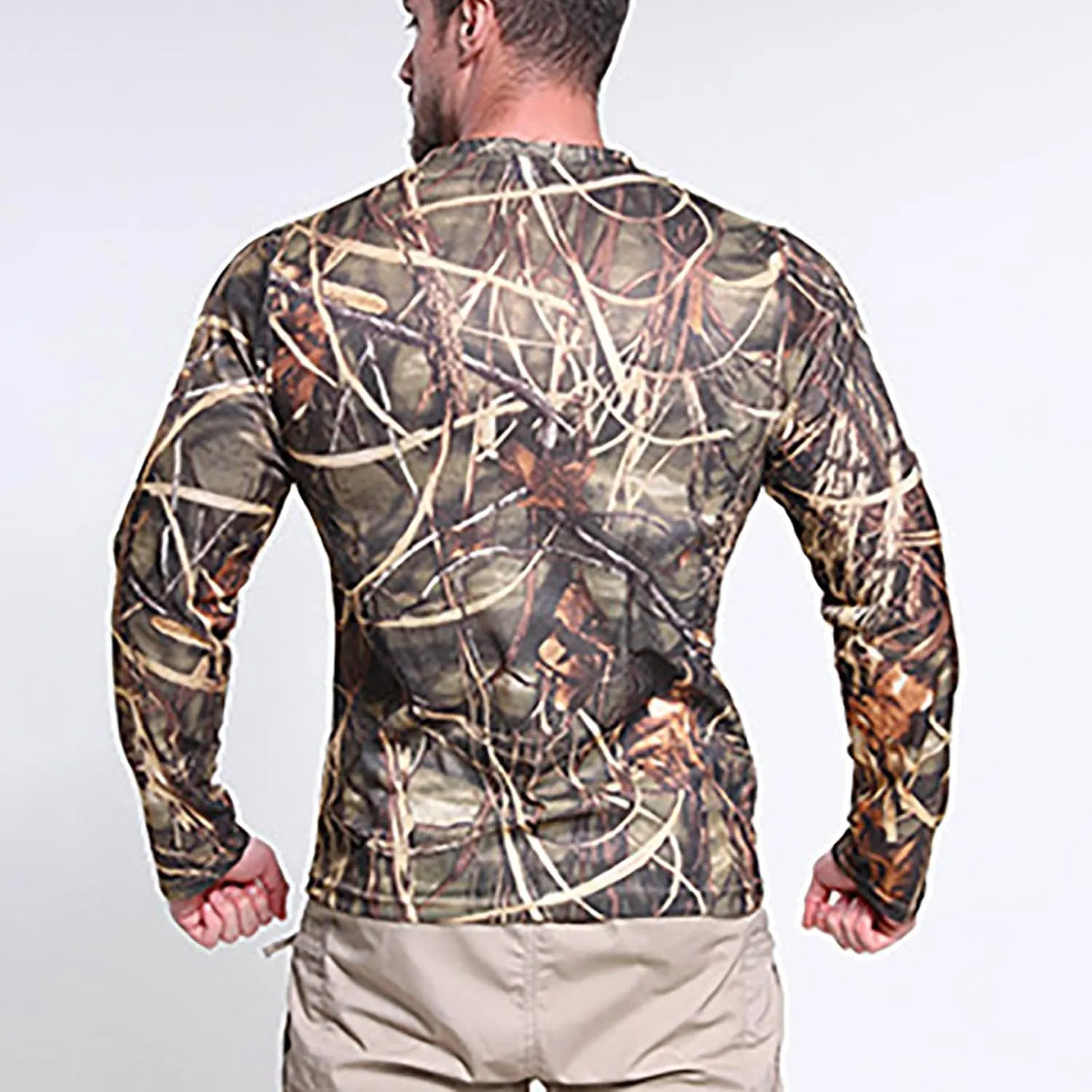 Men UPF 50  Sun Protection Camo Shirt Quick Dry Long Sleeve UV T Shirts Lightweight Moisture Wicking Athletic Hiking Tee Tops