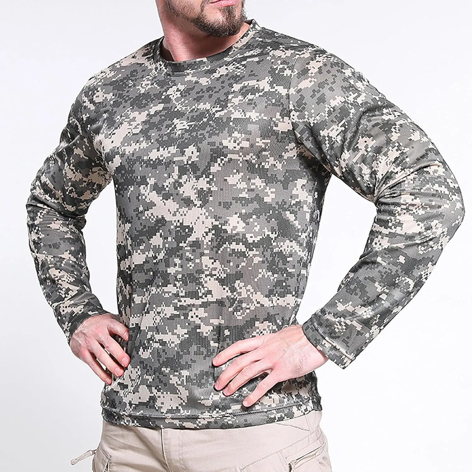 Men UPF 50  Sun Protection Camo Shirt Quick Dry Long Sleeve UV T Shirts Lightweight Moisture Wicking Athletic Hiking Tee Tops