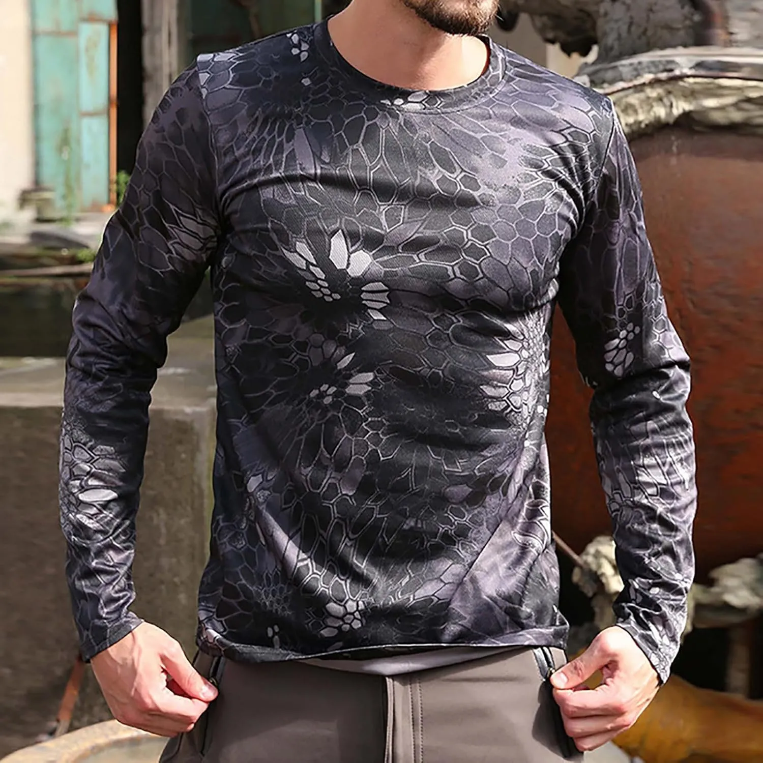 Men UPF 50  Sun Protection Camo Shirt Quick Dry Long Sleeve UV T Shirts Lightweight Moisture Wicking Athletic Hiking Tee Tops
