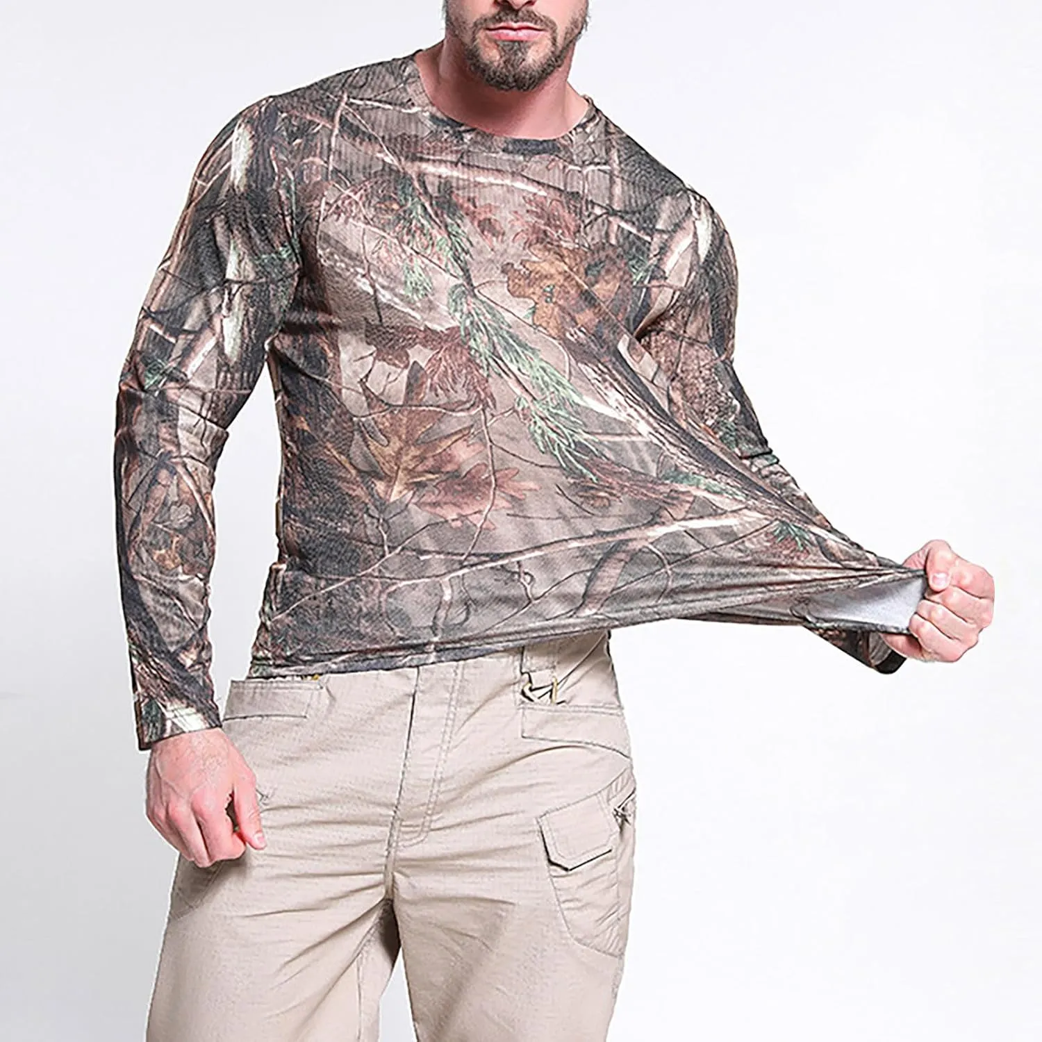 Men UPF 50  Sun Protection Camo Shirt Quick Dry Long Sleeve UV T Shirts Lightweight Moisture Wicking Athletic Hiking Tee Tops