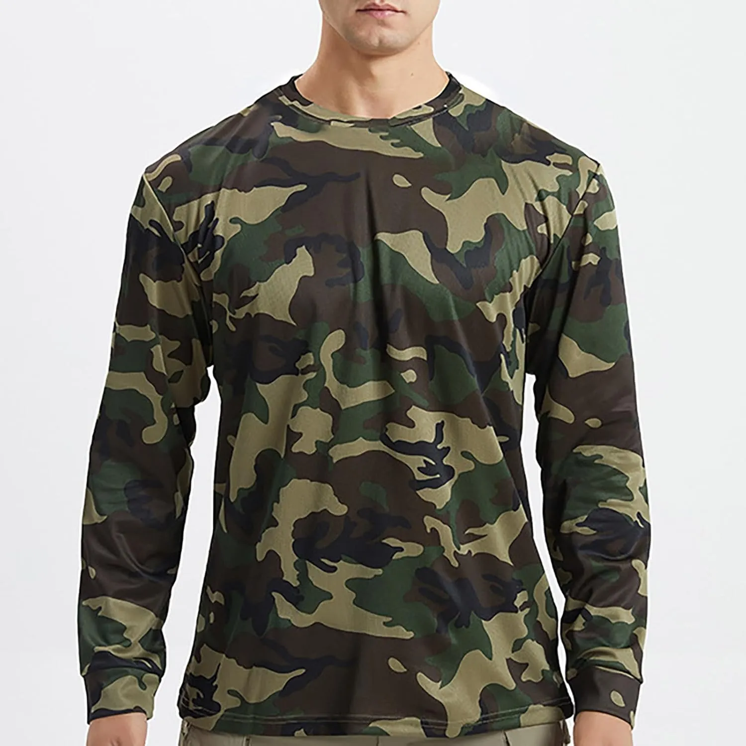 Men UPF 50  Sun Protection Camo Shirt Quick Dry Long Sleeve UV T Shirts Lightweight Moisture Wicking Athletic Hiking Tee Tops