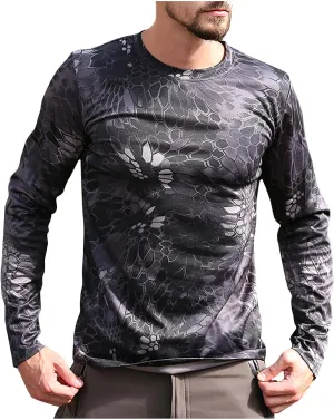 Men UPF 50  Sun Protection Camo Shirt Quick Dry Long Sleeve UV T Shirts Lightweight Moisture Wicking Athletic Hiking Tee Tops