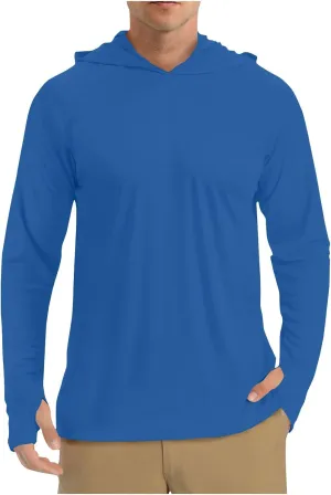 Men UPF 50  Sun Protection Hoodie Shirt Long Sleeve UV SPF Quick Dry Hood T-Shirt Rash Guard Athletic Fishing Outdoor