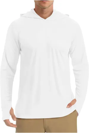 Men UPF 50  Sun Protection Hoodie Shirt Long Sleeve UV SPF Quick Dry Hood T-Shirt Rash Guard Athletic Fishing Outdoor