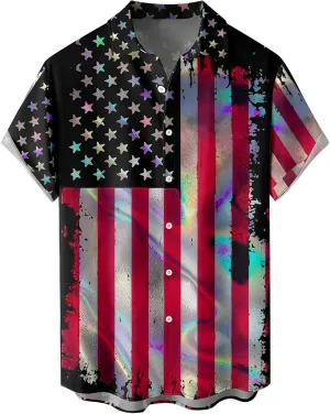 Men's 4th of July Shirts Button Up Patriotic American Flag Red White Blue Hawaiian Shirt Fourth of July Shirts