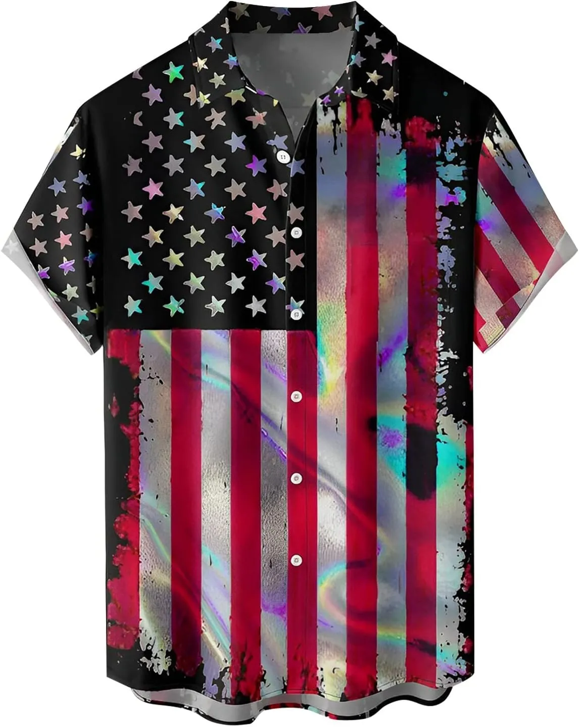 Men's 4th of July Shirts Button Up Patriotic American Flag Red White Blue Hawaiian Shirt Fourth of July Shirts