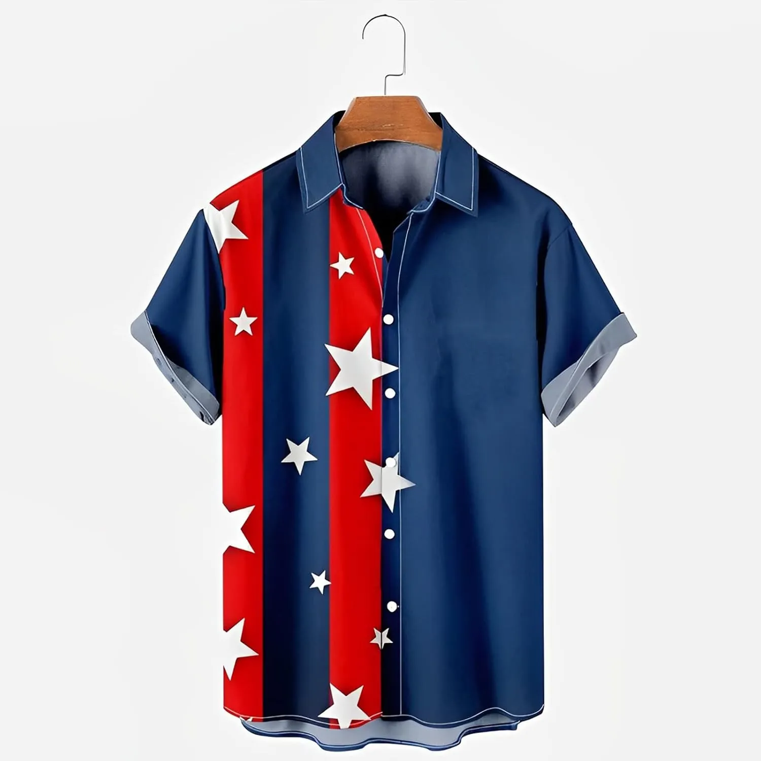 Men's 4th of July Shirts Button Up Patriotic American Flag Red White Blue Hawaiian Shirt Fourth of July Shirts
