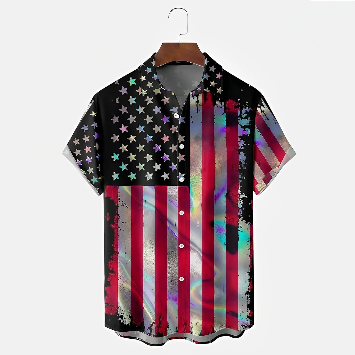 Men's 4th of July Shirts Button Up Patriotic American Flag Red White Blue Hawaiian Shirt Fourth of July Shirts