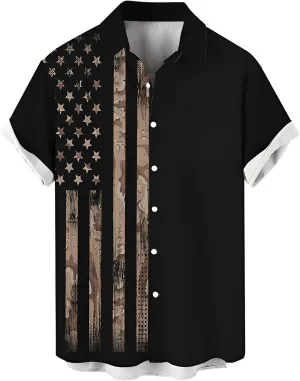 Men's 4th of July Shirts Button Up Patriotic American Flag Red White Blue Hawaiian Shirt Fourth of July Shirts