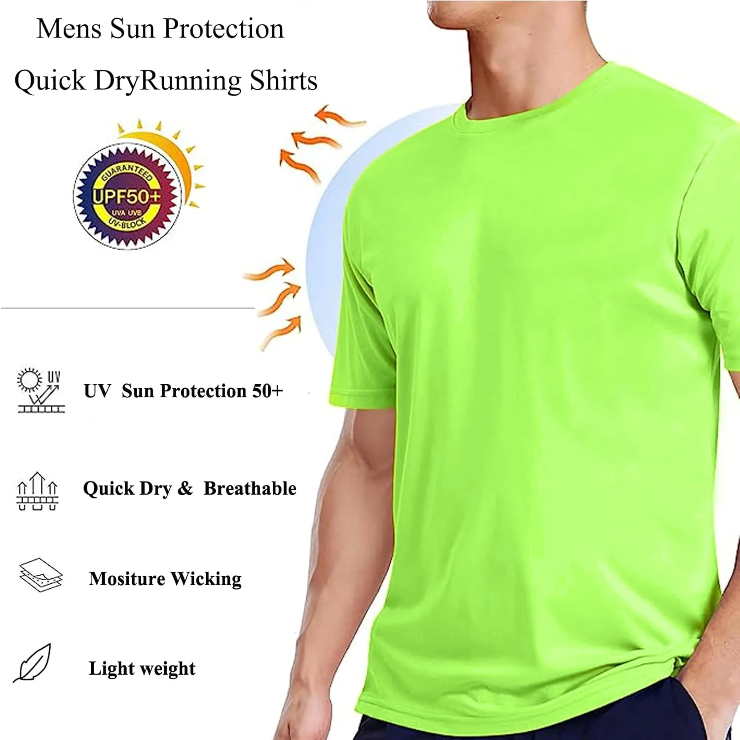 Mens Active T Shirts High Visible Sun Protection Cool Dry Fit Athletic Running Shirts Men's Rash Guard