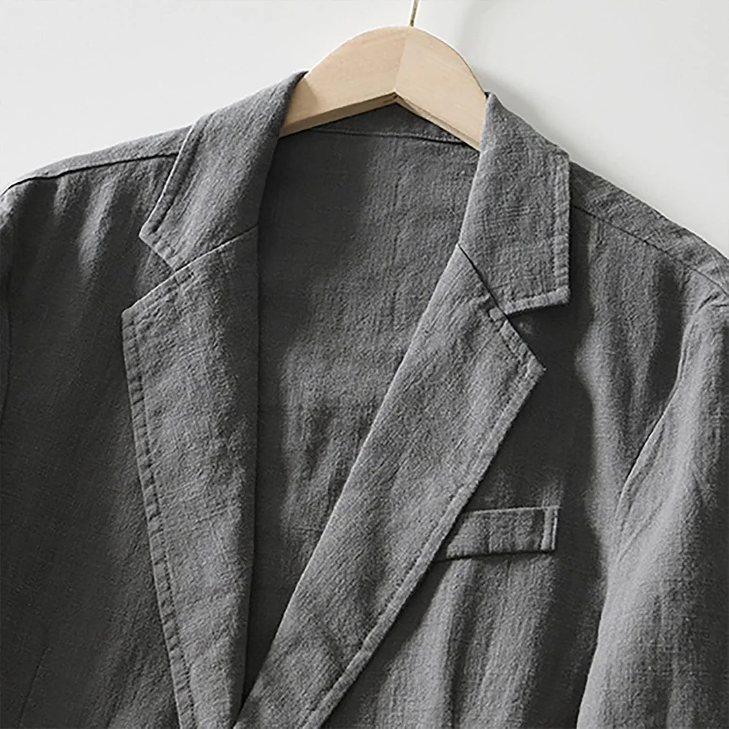 Mens Blazer Casual Cotton-Linen Sport Coat Solid Color Lapel Collar Lightweight 2 Button Unlined Work Suit Jackets
