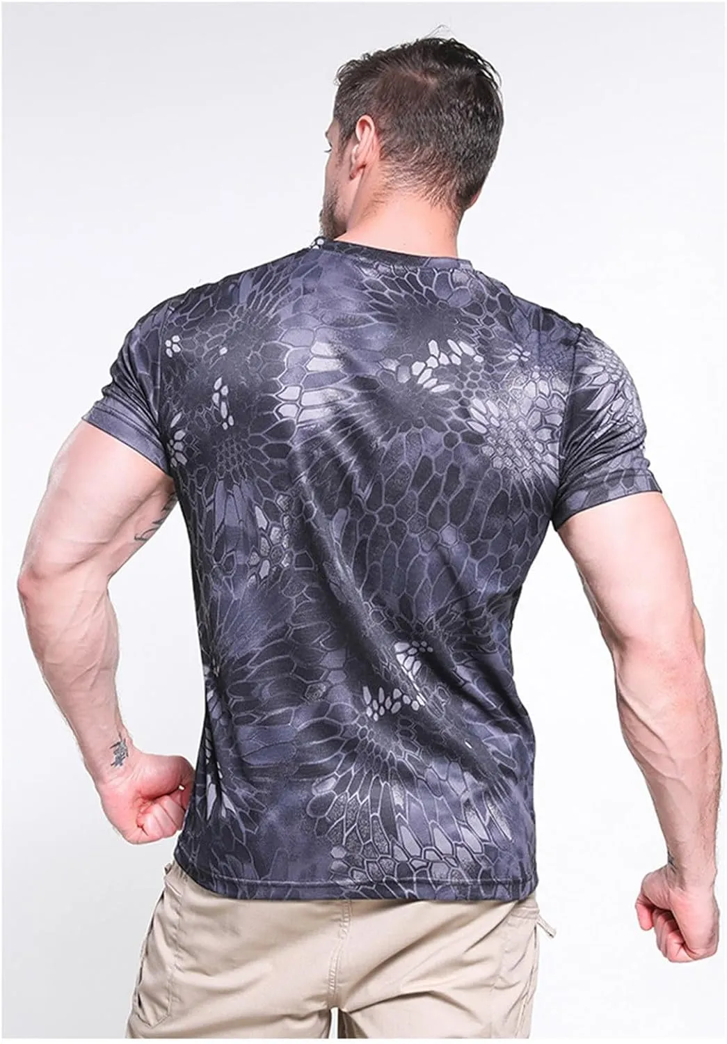 Mens Camo Compression Shirt Short Sleeve Quick Dry Lighweight Athletic Workout T-Shirt Crewneck Sports Tee Base-Layer