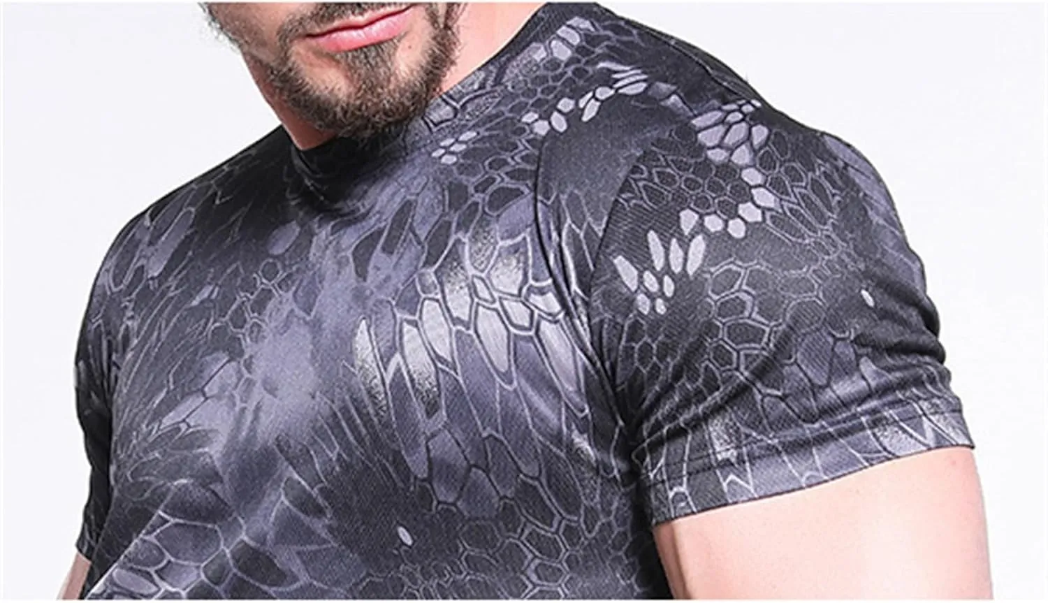 Mens Camo Compression Shirt Short Sleeve Quick Dry Lighweight Athletic Workout T-Shirt Crewneck Sports Tee Base-Layer