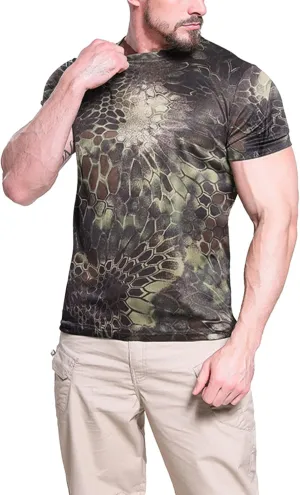 Mens Camo Compression Shirt Short Sleeve Quick Dry Lighweight Athletic Workout T-Shirt Crewneck Sports Tee Base-Layer