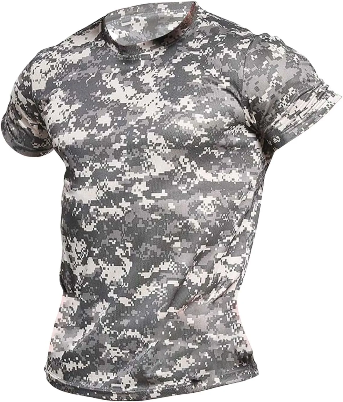 Mens Camo Compression Shirt Short Sleeve Quick Dry Lighweight Athletic Workout T-Shirt Crewneck Sports Tee Base-Layer